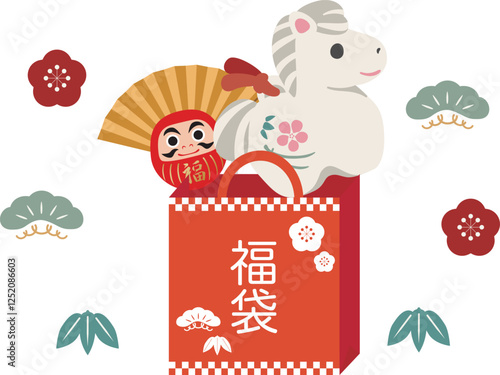 年賀2026　年賀状2026　馬　午　土鈴　福袋　初売り　干支　かわいい　デザイン　イラスト素材
