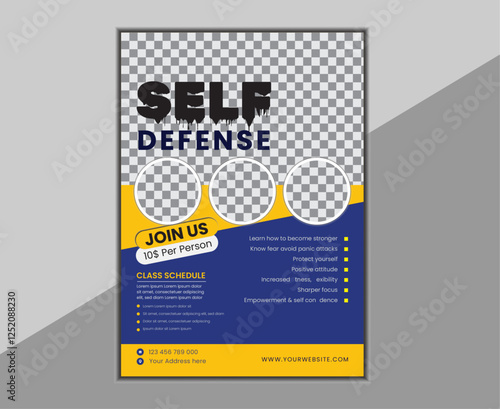 Creative Professional Self Defense Business Flyer Design, Modern, layout space for photo background, annual report, poster in A5 size.
