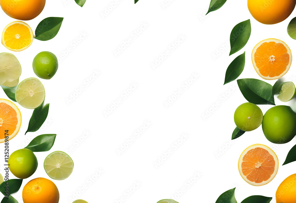 half this cartoon citrus citrous space eco cute food border composition flat eat green copy delicious design background frame lime exotic freshness diet decorative fresh leaves healthy fruit