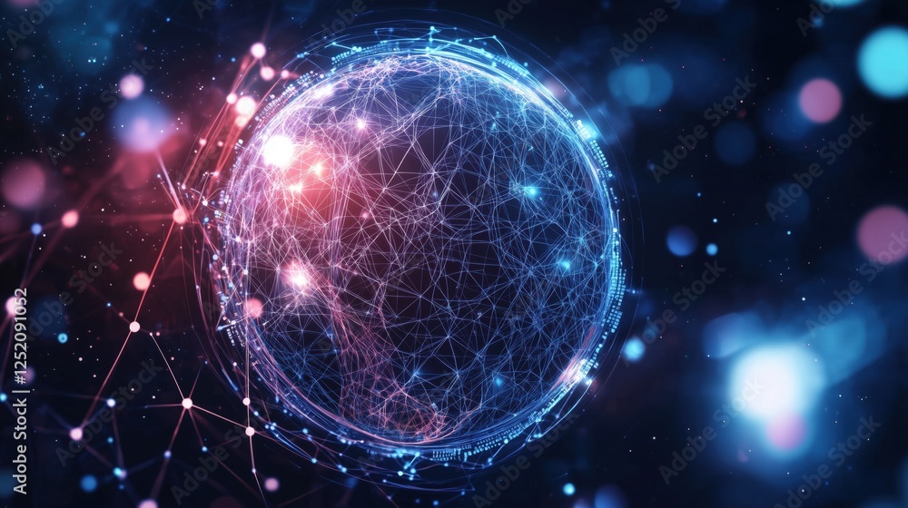 Naklejka premium Glowing Digital Sphere with Network Connections