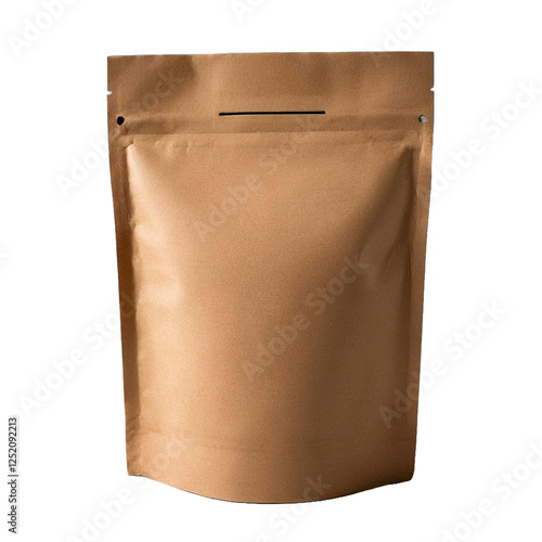 biodegradable kraft paper stand up pouch ziplock custom sizes doypack with window coffee tea packaging food bag isolated on white background photo