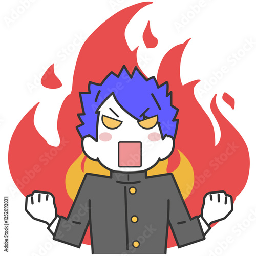 怒りに燃え炎をあげる男子生徒・学生