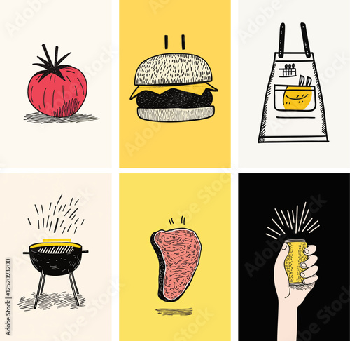 Set of summer barbeque Hand drawn style illustration design elements