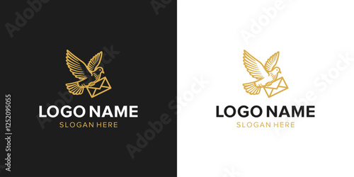 Dove Carrying Envelope Line Illustration Logo Design.