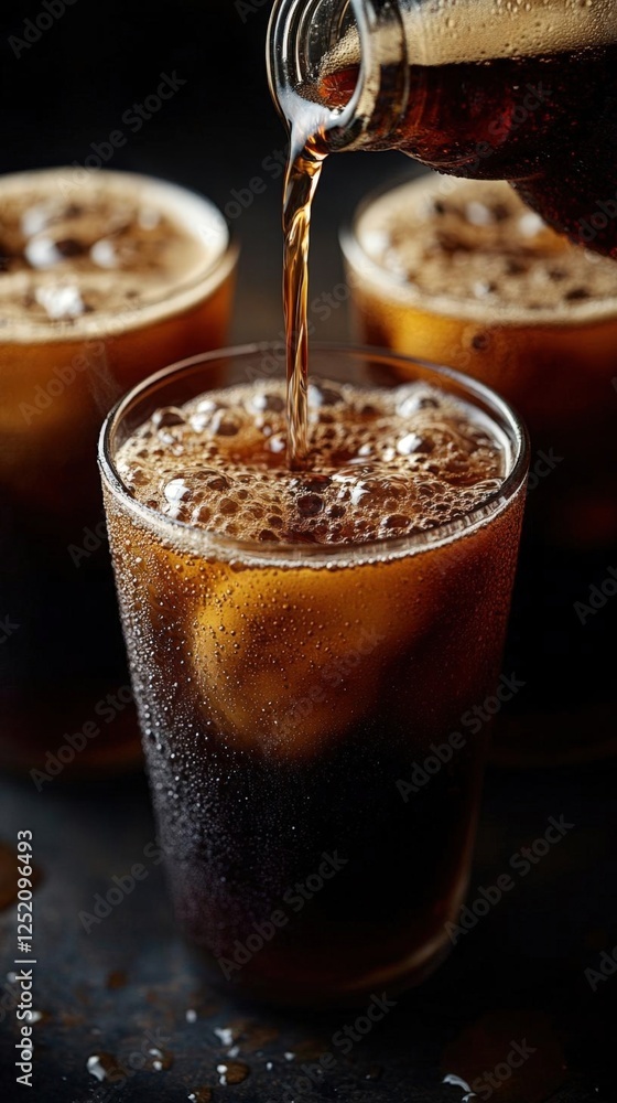 Dark Brown Soda Pouring Into Iced Glass Dark Brown Soda Pouring Into Iced Glass