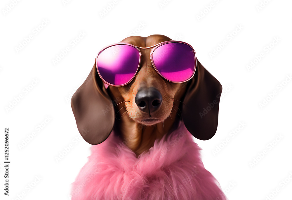 pink funny small sunglasses studio portrait brown isolated background canino dog coat domestic ai fashionable happy fur dachshund animal pet puppy mammal generative cute fun breed