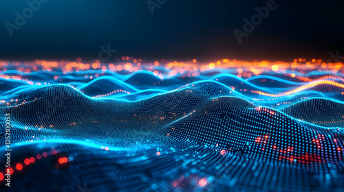 Wallpaper Mural Abstract data waves, glowing digital landscape Torontodigital.ca