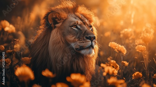 Majestic Lion in Golden Light, King of the Wild