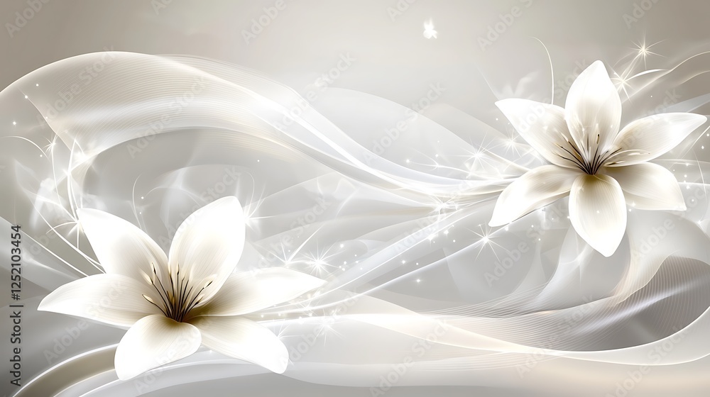 Elegant White Lilies Amidst Flowing Abstract Waves Elegant White Lilies Amidst Flowing Abstract Waves