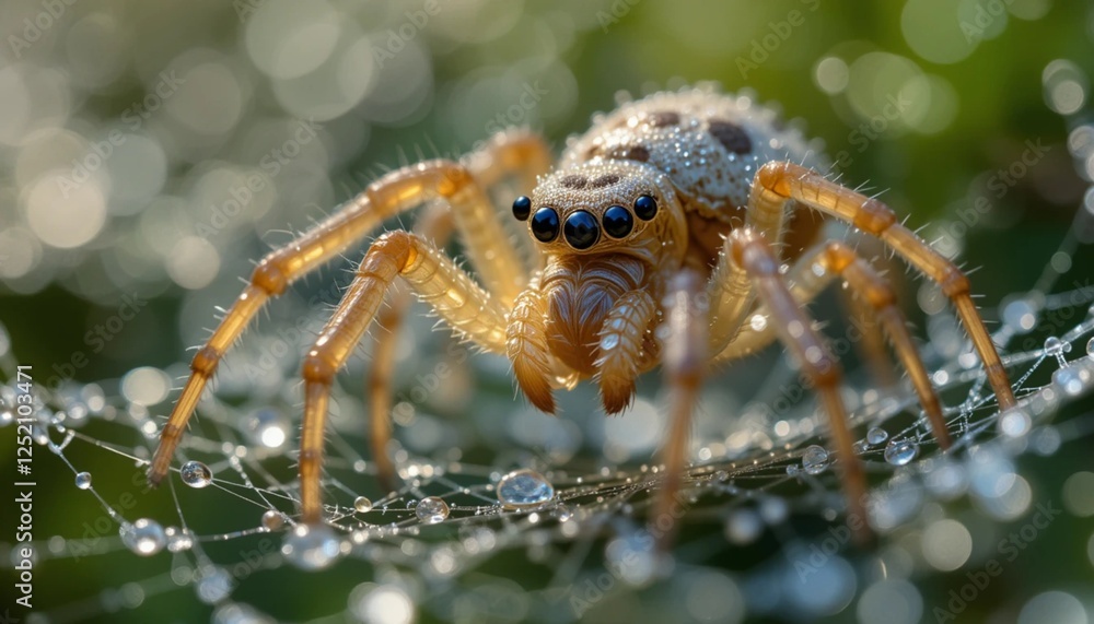 Extreme Close-Up of a Spider with Dew Drops Extreme Close-Up of a Spider with Dew Drops