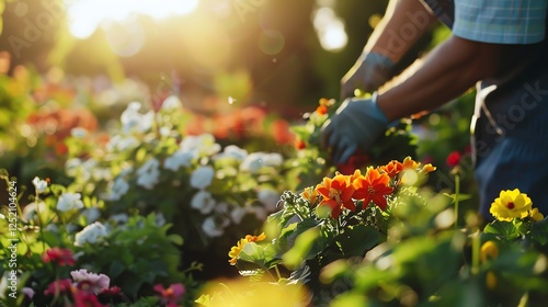 woman watering flowers