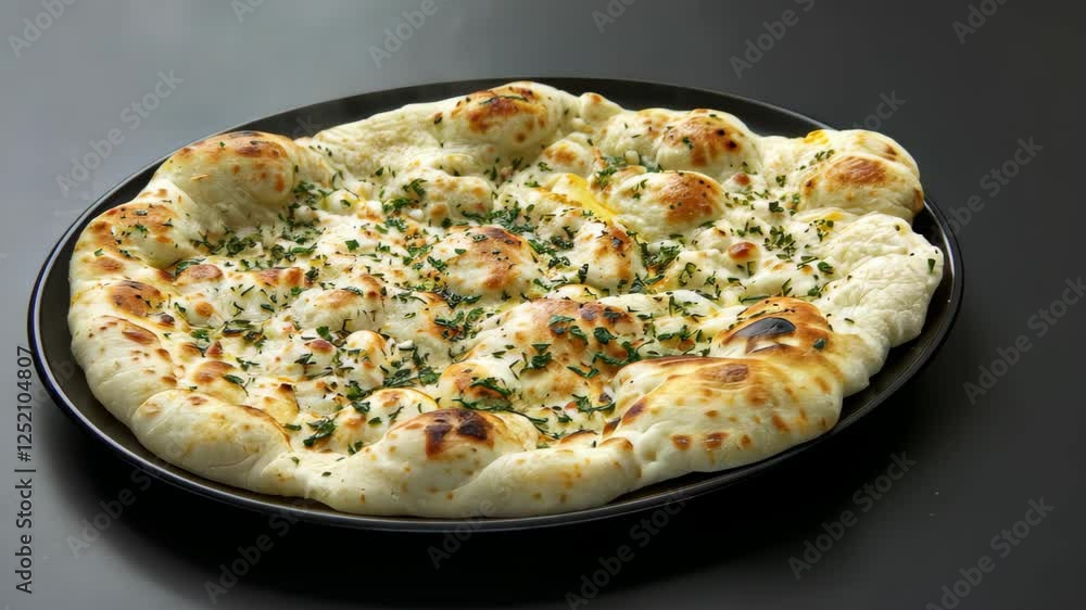 Indian naan bread on a plate, topped with parsley and spices, Ai Generated Indian naan bread on a plate, topped with parsley and spices, Ai Generated