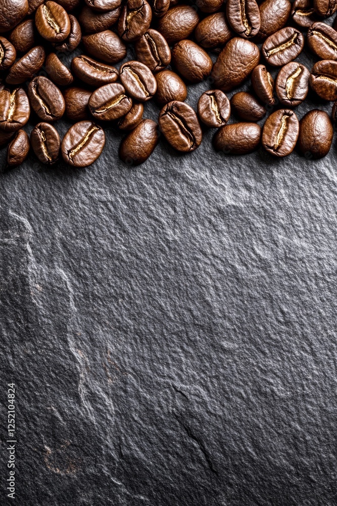 Immerse yourself in the rich texture and intricate details of beautifully arranged coffee beans showcased on a stylish grey slate background, perfect for anyone who loves coffee and culinary arts Immerse yourself in the rich texture and intricate details of beautifully arranged coffee beans showcased on a stylish grey slate background, perfect for anyone who loves coffee and culinary arts