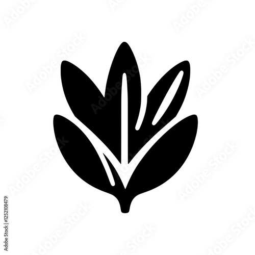 Simple Leaf Silhouette: A minimalist black silhouette of a stylized leaf cluster, perfect for adding a touch of nature to any design.  The bold, simple design is versatile and visually appealing.