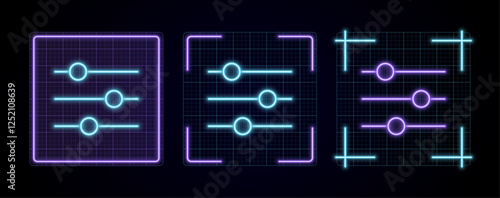 Settints adjustments icon vector, cyber neon visual, glowing border grid vector.	