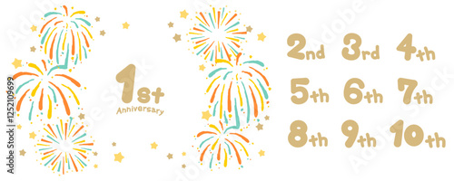 アニバーサリー（花火）のベクターイラスト 1周年 シンプル かわいい 星 