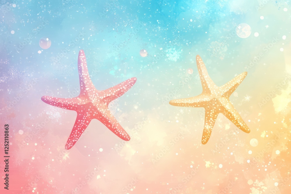 Blue and pink starfish on pastel background. Artificial Intelligence