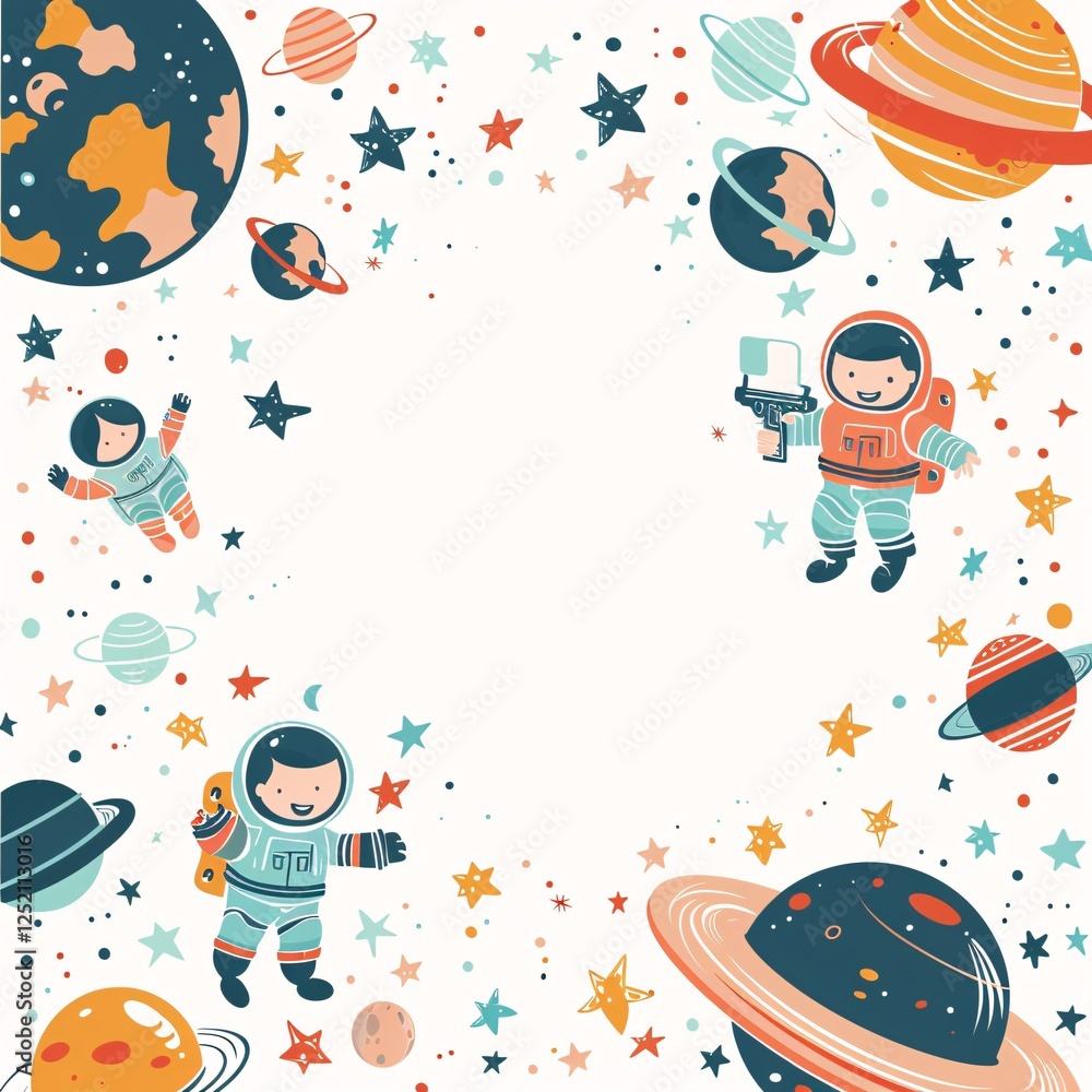 a cartoon space scene with planets and astronauts a cartoon space scene with planets and astronauts
