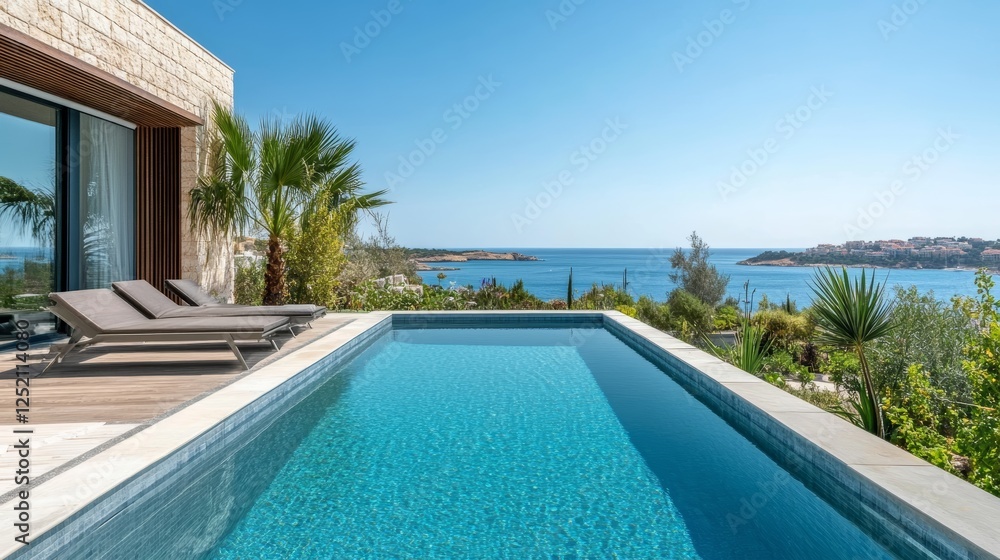 Fototapeta premium Luxury Villa Infinity Pool with Stunning Ocean View