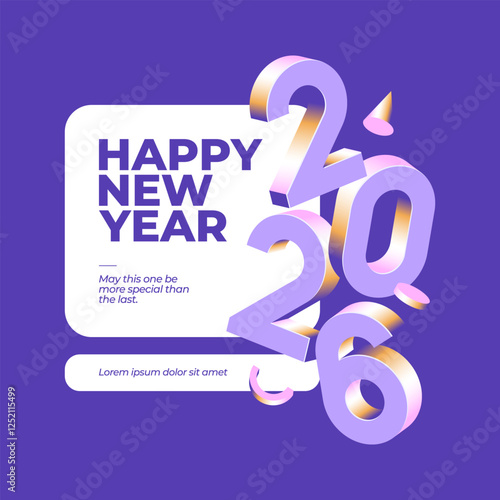 A vibrant and modern 3D design featuring the year 2026 in various gradient color