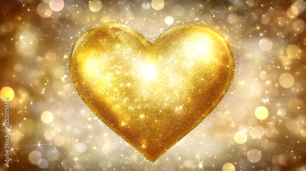Glittering Golden Heart Sparkling Background Glittering Golden Heart Sparkling Background