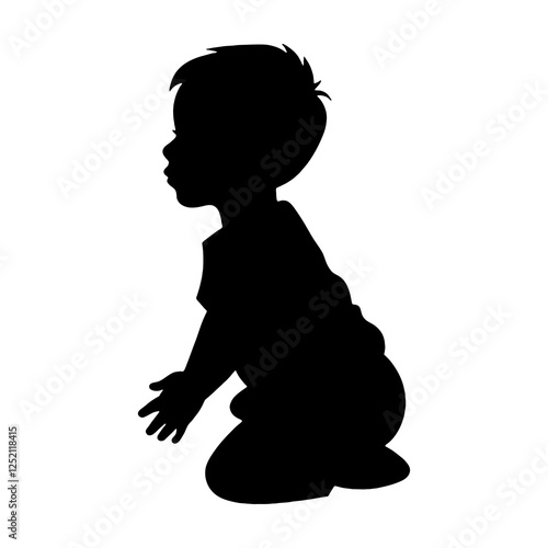 説明や言い訳をしている子ども・男の子の黒いシルエットイラスト　透過背景の切り抜き