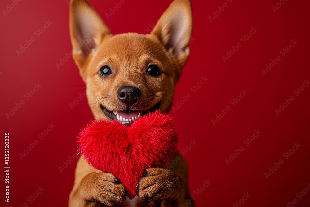 Digital ads conceptual art. Cute basenji canine with fluffy red heart - sign of love, funny greeting card. Basenji - my beloved dog. Valentine's adorable animal photos. Pet love ideas. Digital ads conceptual art. Cute basenji canine with fluffy red heart - sign of love, funny greeting card. Basenji - my beloved dog. Valentine's adorable animal photos. Pet love ideas.
