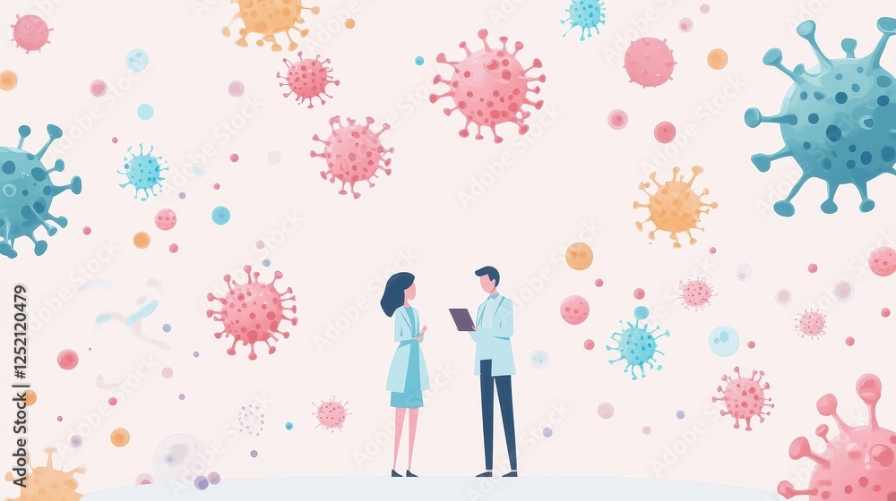 Viral infection symptoms diagram flat design side view medical research theme animation colored pastel. Viral infection symptoms diagram flat design side view medical research theme animation colored pastel.