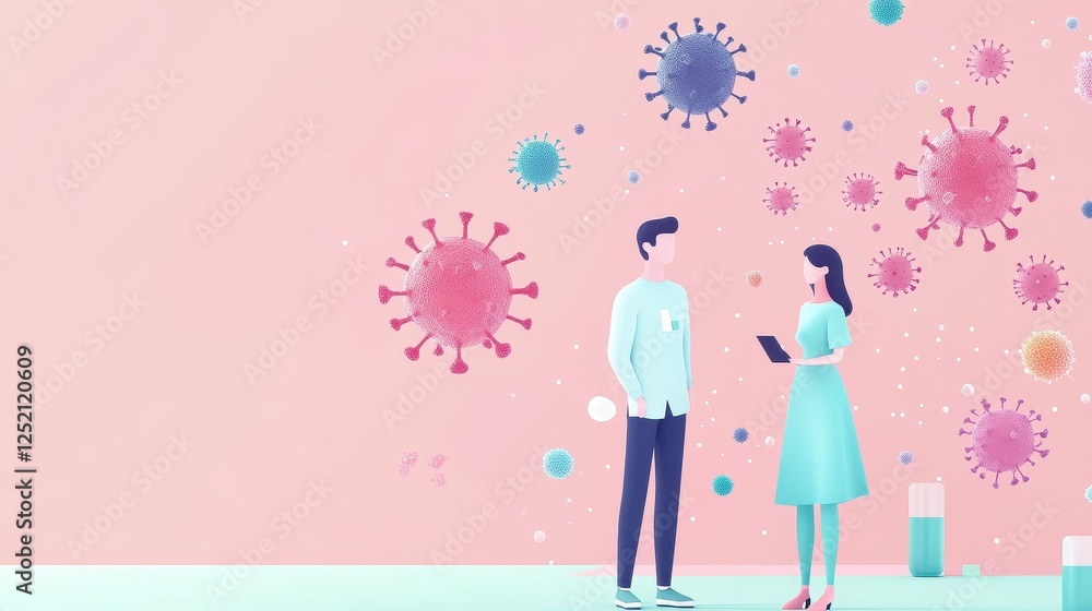 Viral infection symptoms diagram flat design side view medical research theme animation colored pastel. Viral infection symptoms diagram flat design side view medical research theme animation colored pastel.