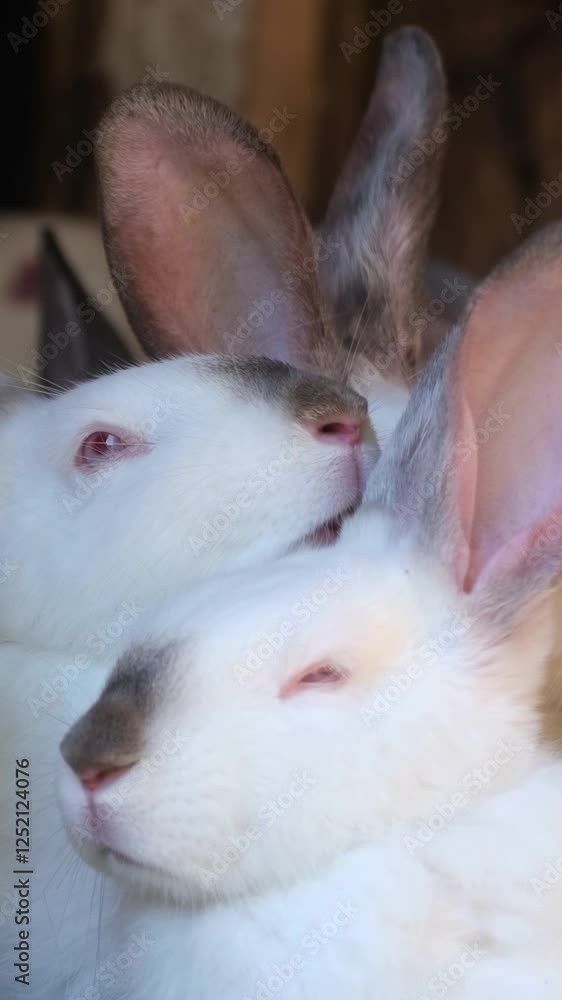Two Cozy Rabbits Snuggling Together in the Warm and Soft Light of Their Comforting Home Two Cozy Rabbits Snuggling Together in the Warm and Soft Light of Their Comforting Home