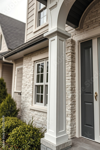 Wallpaper Mural Elegant Home Exterior: Modern Design with Stone Facade and Classic Porch Column Torontodigital.ca