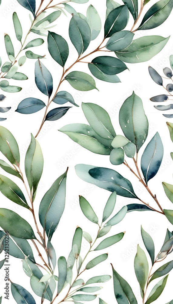 background print design fabric painted leaves olated watercolor illustration branch hand border floral seamless eucalyptus eucalyptus background white watercolor border card eucalyptus seamless leaf