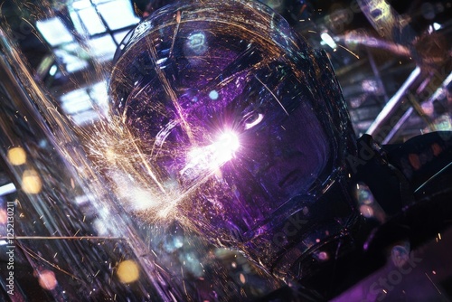 Robot welding sparks in industrial factory photo