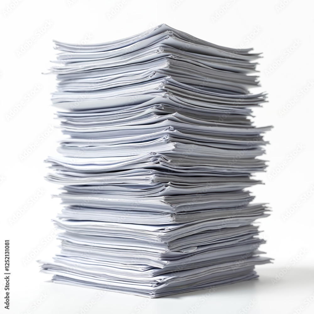 Stack of white office paper documents. Pile of paperwork, bureaucracy concept. Financial reports and files isolated. Overload work with heap of documents. Financial analytics concept. Stack of white office paper documents. Pile of paperwork, bureaucracy concept. Financial reports and files isolated. Overload work with heap of documents. Financial analytics concept.