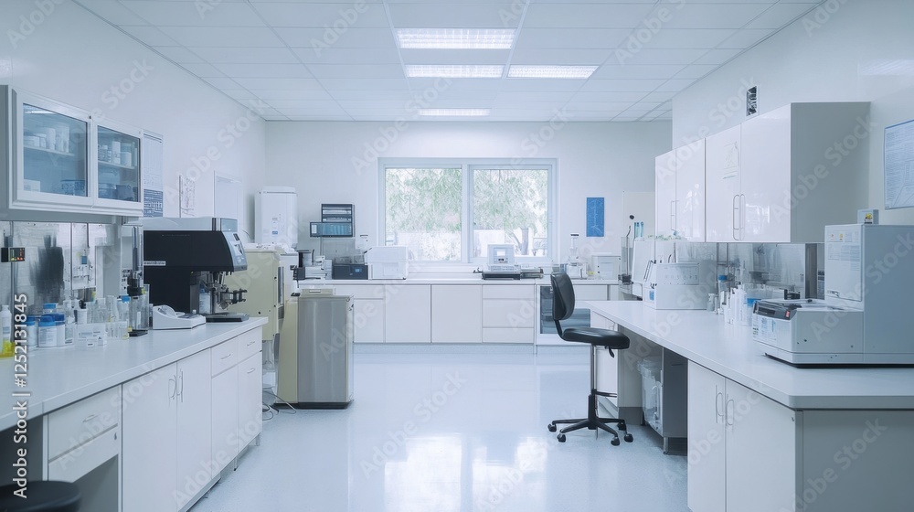 A clean, white pharmaceutical factory with advanced chemical processing equipment. A clean, white pharmaceutical factory with advanced chemical processing equipment.