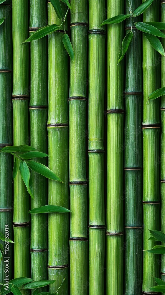 Fototapeta premium Lush Green Bamboo Stalks Nature Background Texture 