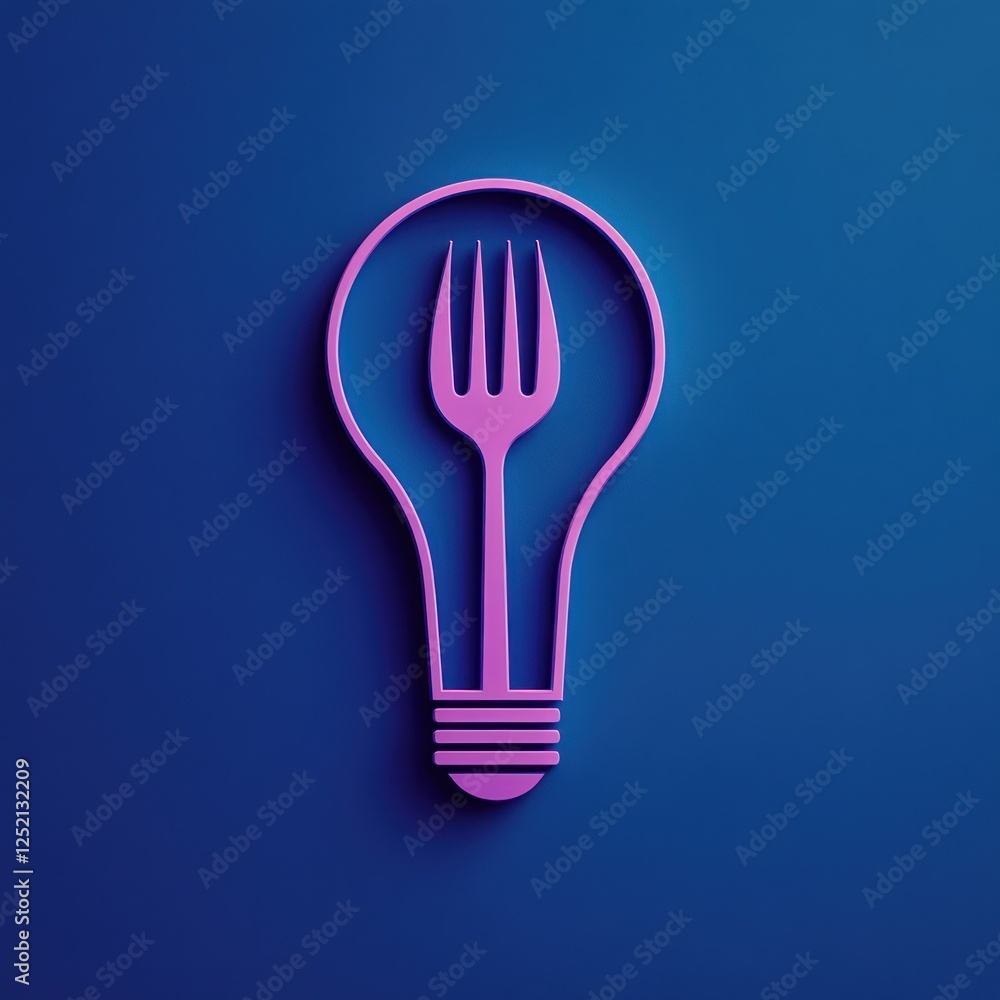 Abstract lightbulb with fork; creative food concept; digital art; background color; idea of culinary innovation; use Stock photo Abstract lightbulb with fork; creative food concept; digital art; background color; idea of culinary innovation; use Stock photo