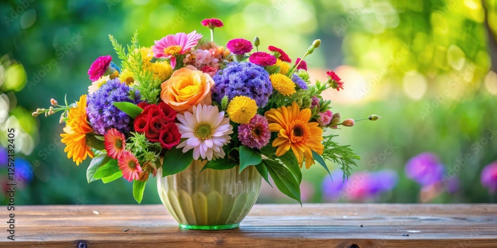 Vibrant floral arrangement in a decorative vase , garden decor Vibrant floral arrangement in a decorative vase , garden decor
