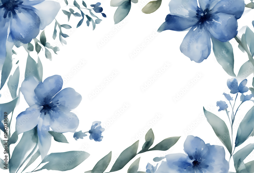 elements branch blossom blue flowers anemone flower tree background greeting border hand white card wedding invitation leaves illustrations drawn watercolor isolated bouquet decoration floral art