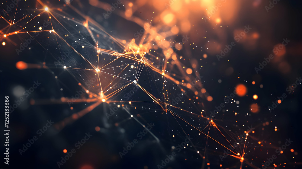 Fototapeta premium Abstract network, glowing nodes, dark background, futuristic concept