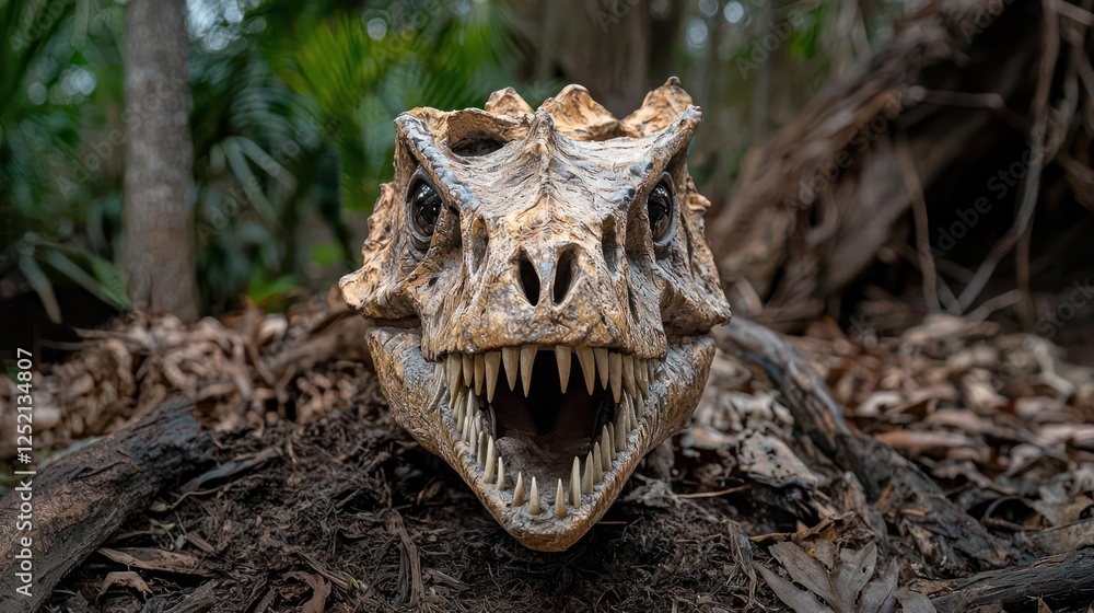 Fototapeta premium Dinosaur Skull in Forest Setting