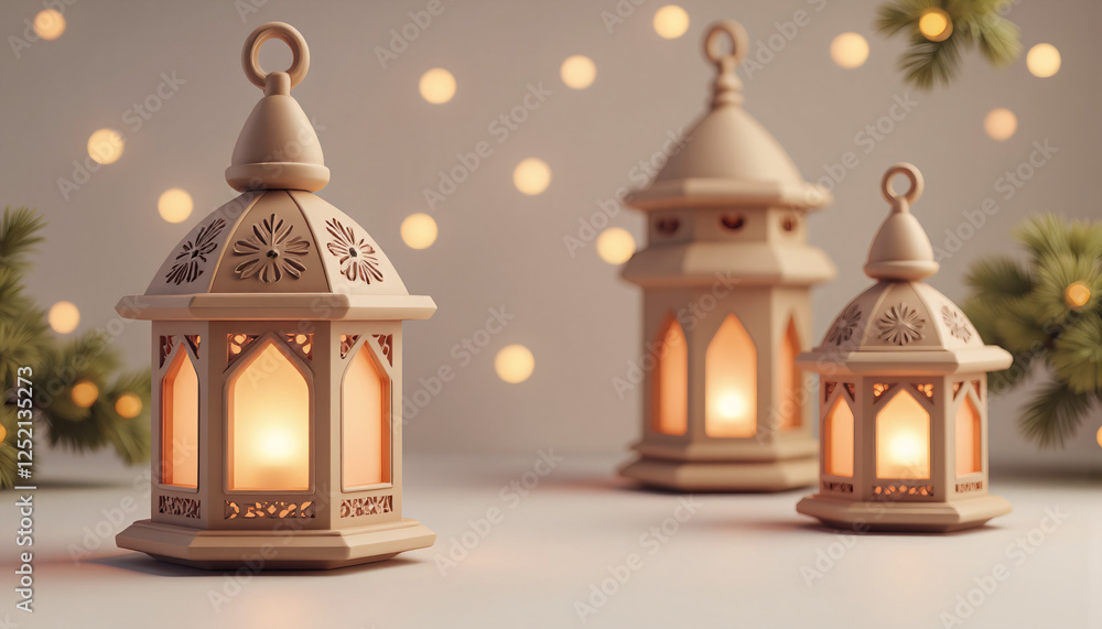 Obraz premium A 3D cute of lanterns for the celebration of Ramadan