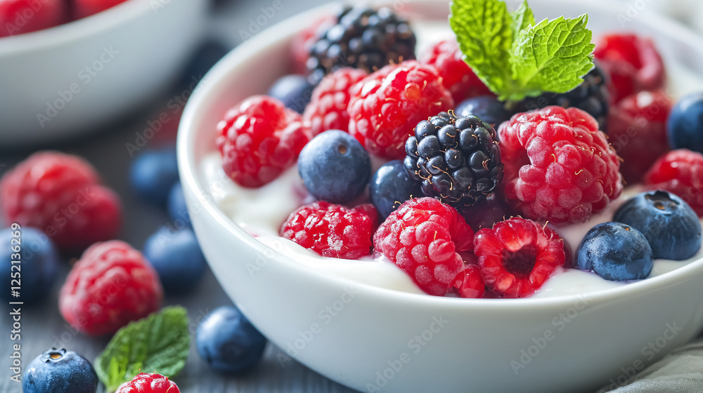 A healthy breakfast consisting of fresh berries and Greek yogurt, ideal for a nutritious start to the day. A healthy breakfast consisting of fresh berries and Greek yogurt, ideal for a nutritious start to the day.