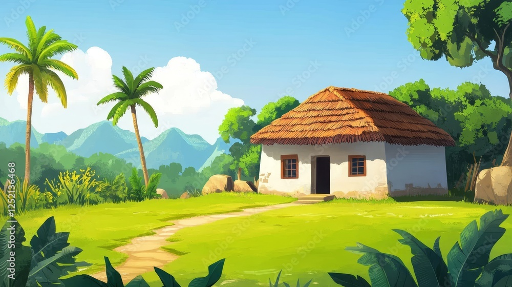 custom made wallpaper toronto digitalIllustration of Indian village house, Indian Village background for cartoon