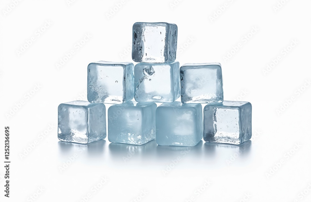 Stacked ice cubes pyramid isolated. Chilly crystal clear frozen blocks with condensation drops. Refreshment, summer beverage ingredient, cool water, frost, cold liquid square. Stacked ice cubes pyramid isolated. Chilly crystal clear frozen blocks with condensation drops. Refreshment, summer beverage ingredient, cool water, frost, cold liquid square.