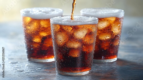 Pouring Soda Into Glasses Filled With Ice photo