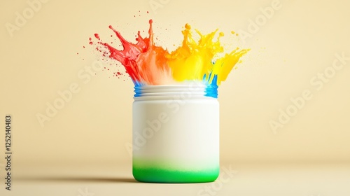 Vibrant Colors Exploding from Paint Jar Representing Festival of Colors Celebration in Artistic Space