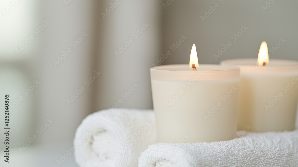 Relaxing spa candles and towels, calm background Relaxing spa candles and towels, calm background