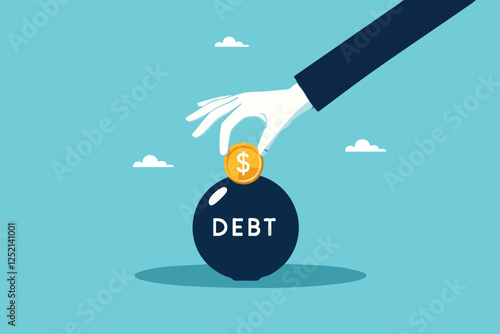 Financial Risk, A Businessman’s Hand Placing a Dollar Coin into a Ticking Debt Bomb, Symbolizing Dangerous Economic Decisions