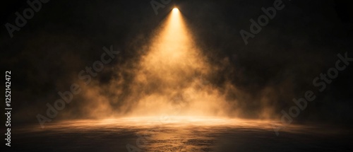 Minimalist Stage with a Soft Golden Spotlight and Gentle Fog. Copy space. Generative AI